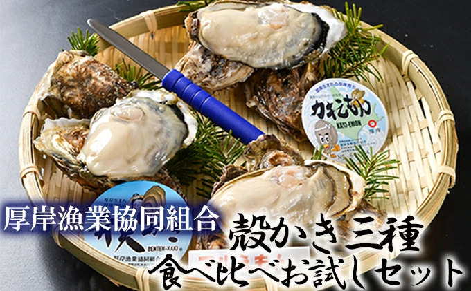 ふるさと納税：北海道厚岸町＞日本で唯一、１年中出荷可能！厚岸産牡蠣を食べ比べ【北海道厚岸産 殻かき三種食べ比べお試しセット】